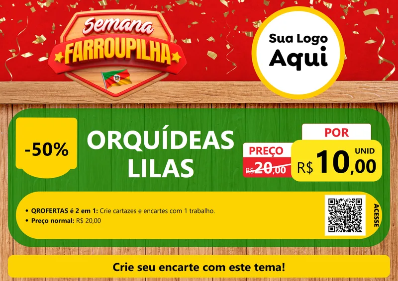 Modelo de Cartaz para Cartaz A4 Horizontal com o tema Semana Farroupilha para Floricultura e jardim
