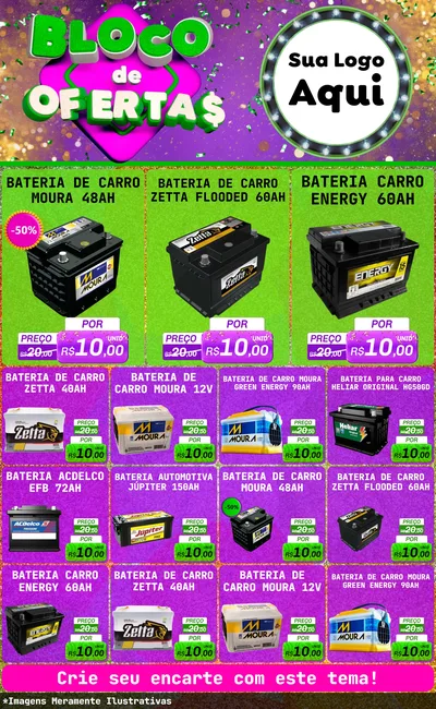 Modelo de Encarte para Encarte Grande com o tema Bloco de Ofertas para Baterias Elétricas