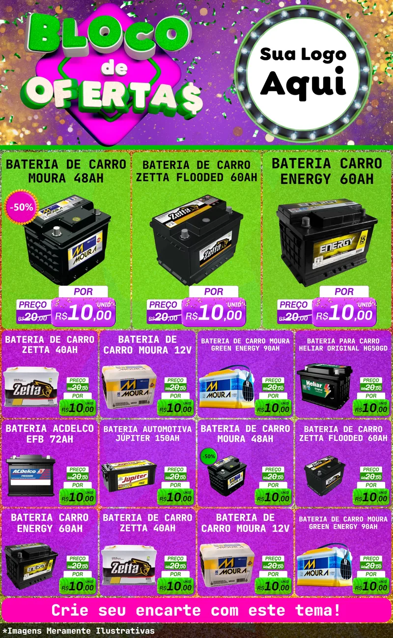 Modelo de Encarte para Encarte Grande com o tema Bloco de Ofertas para Baterias Elétricas