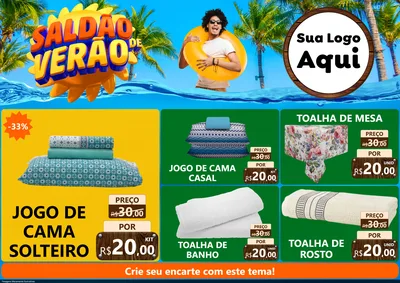 Modelo de Encarte para Encarte A4 Horizontal com o tema Saldão de Verão para Cama, Mesa e Banho