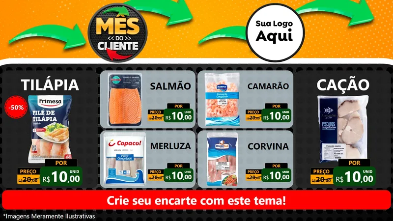 Modelo de TV para TV Horizontal com o tema Mês do Cliente para Peixaria
