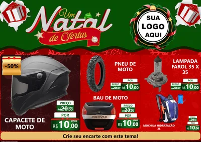 Modelo de Encarte para Encarte A4 Horizontal com o tema Um Natal de Ofertas para Moto peças