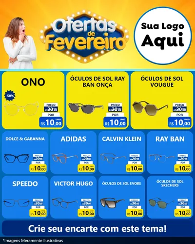 Modelo de Rede Social para Feed Instagram com o tema Ofertas de Fevereiro para Óticas