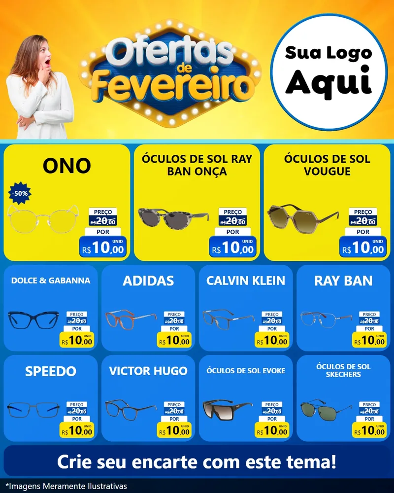 Modelo de Rede Social para Feed Instagram com o tema Ofertas de Fevereiro para Óticas