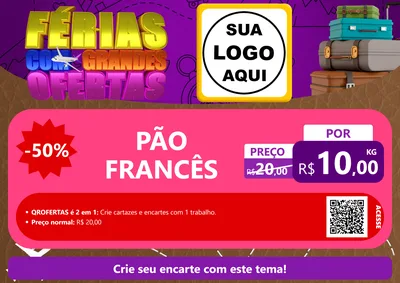 Modelo de Cartaz para Cartaz A4 Horizontal com o tema Férias com Grandes Ofertas para Padaria