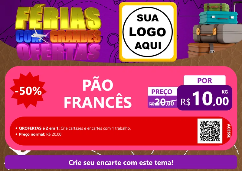 Modelo de Cartaz para Cartaz A4 Horizontal com o tema Férias com Grandes Ofertas para Padaria