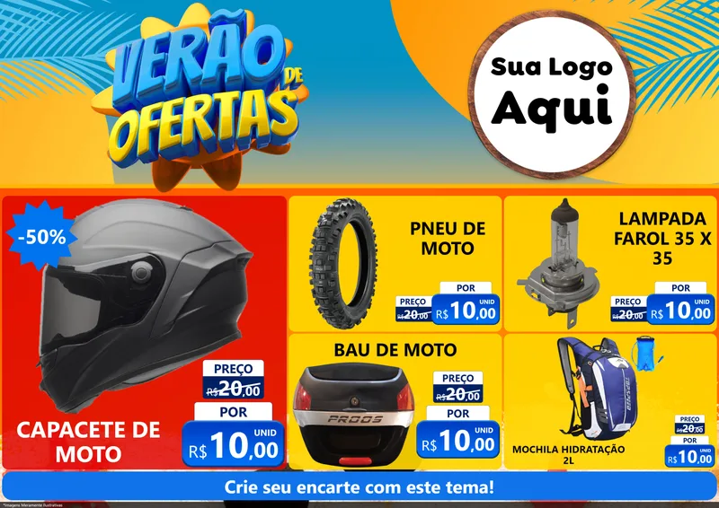 Modelo de Encarte para Encarte A4 Horizontal com o tema Verão de Ofertas para Moto peças