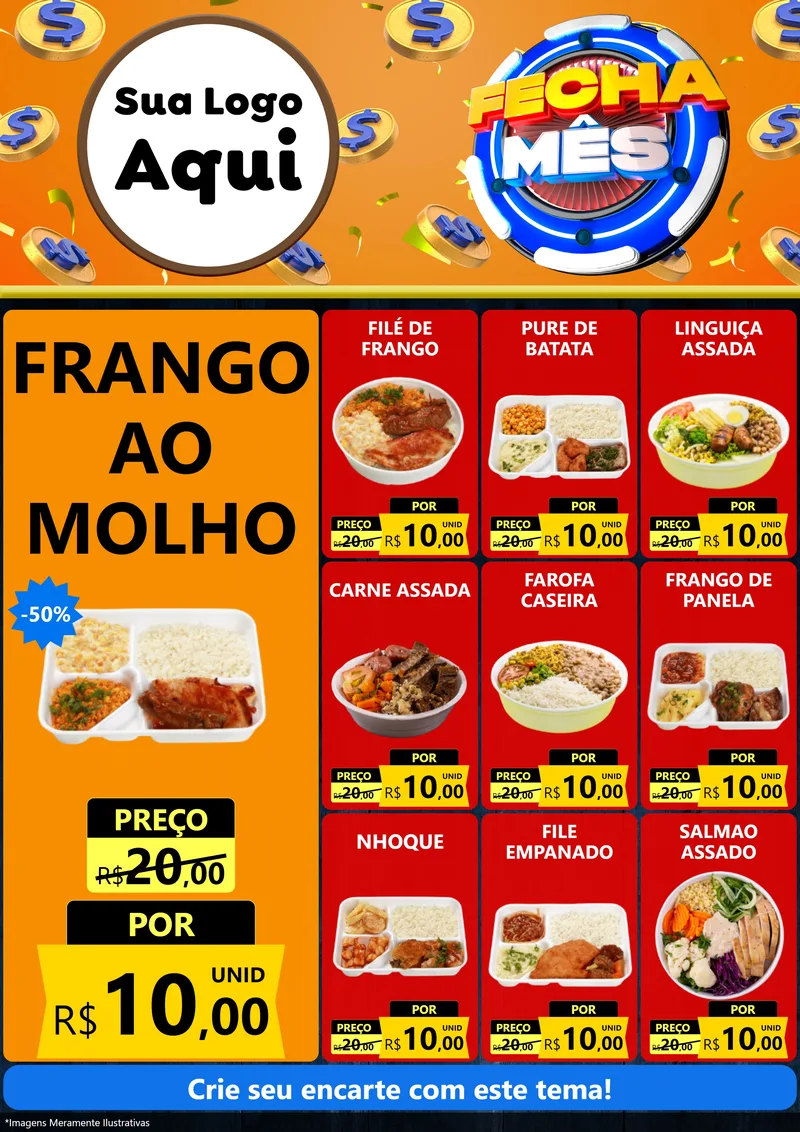 Modelo de Encarte para Encarte A4 Vertical com o tema Fecha Mês para Restaurante