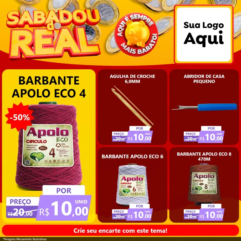 Modelo de Rede Social para Feed Facebook com o tema Sabadou do Real para Armarinho e Aviamentos