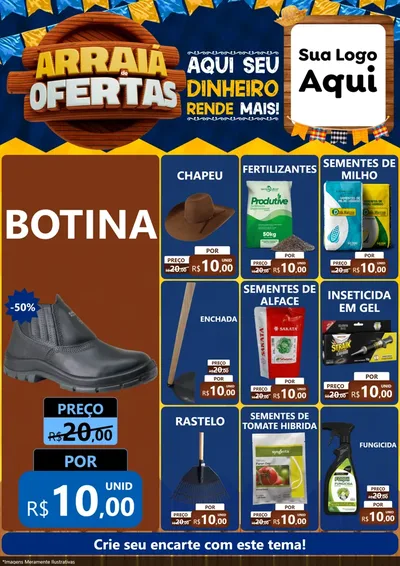 Modelo de Encarte para Encarte A4 Vertical com o tema Arraiá de Ofertas - Junina para Agropecuária