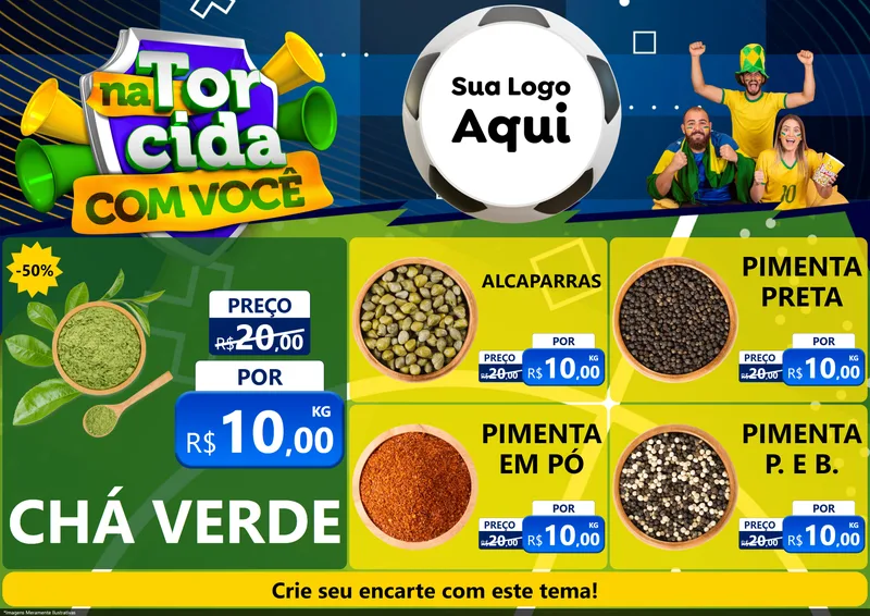 Modelo de Encarte para Encarte A4 Horizontal com o tema Na Torcida Com Você - Copa para Produtos Naturais