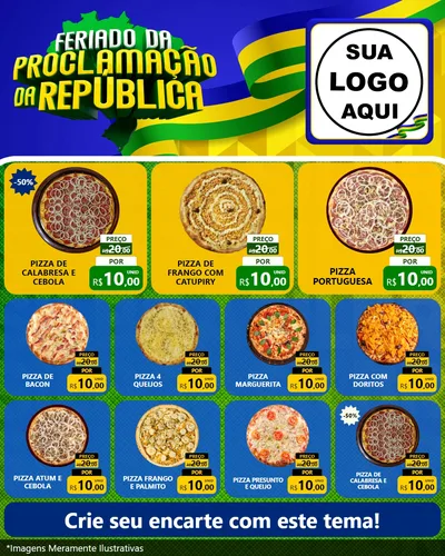 Modelo de Rede Social para Feed Instagram com o tema Feriado da Proclamação da República para Pizzaria
