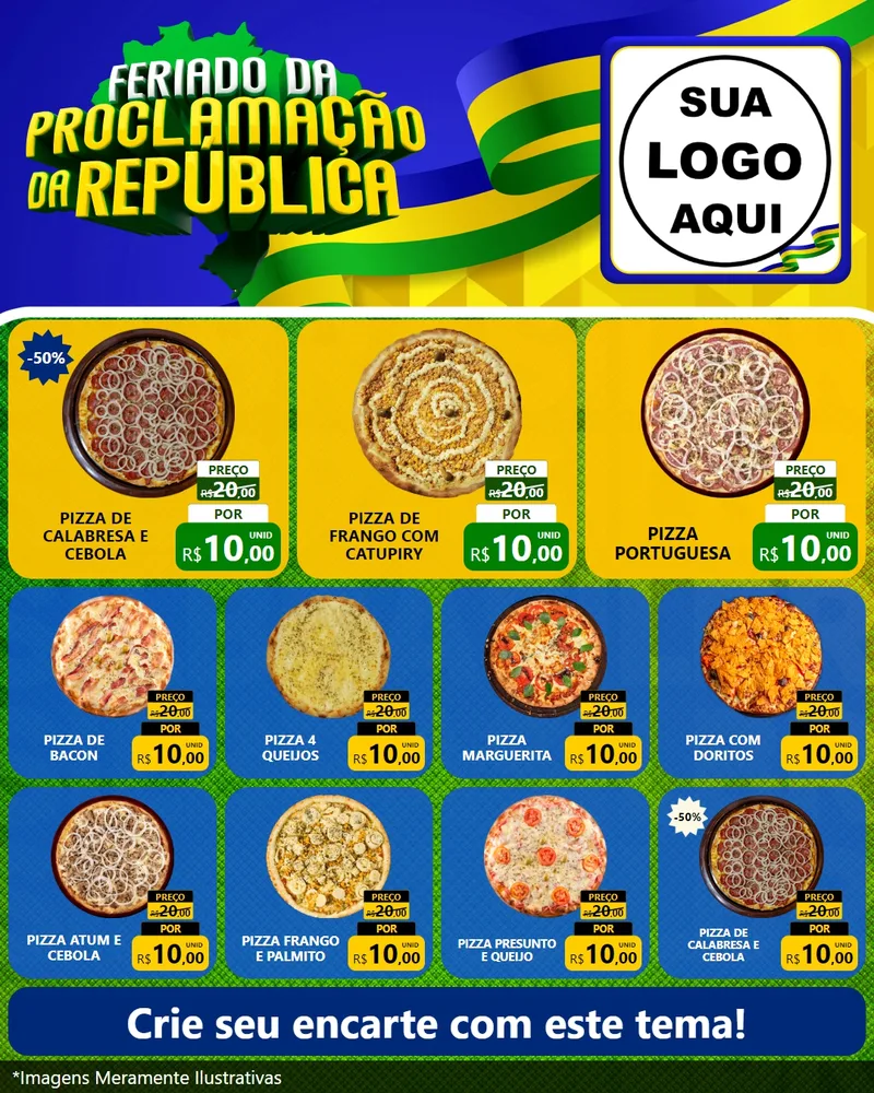 Modelo de Rede Social para Feed Instagram com o tema Feriado da Proclamação da República para Pizzaria