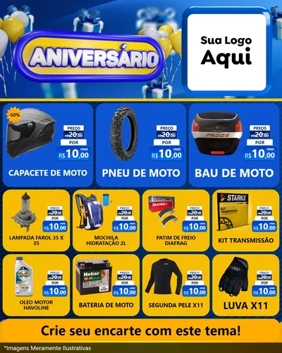 Modelo de Rede Social para Feed Instagram com o tema Aniversário para Moto peças