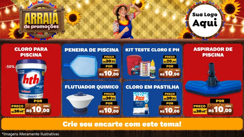 Modelo de TV para TV Horizontal com o tema Arraiá de Promoções para Produtos para Piscina