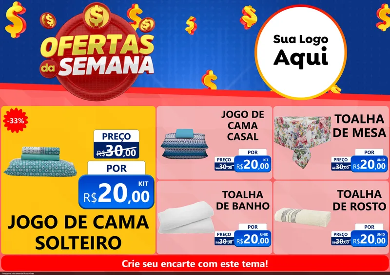 Modelo de Encarte para Encarte A4 Horizontal com o tema Ofertas Da Semana para Cama, Mesa e Banho