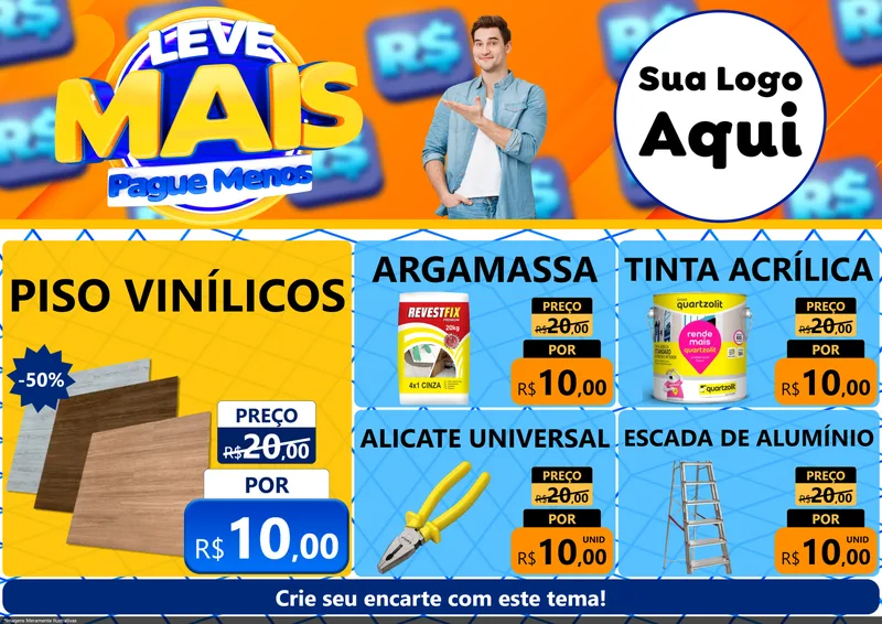 Modelo de Encarte para Encarte A4 Horizontal com o tema Leve Mais, Pague Menos para Material para Construção