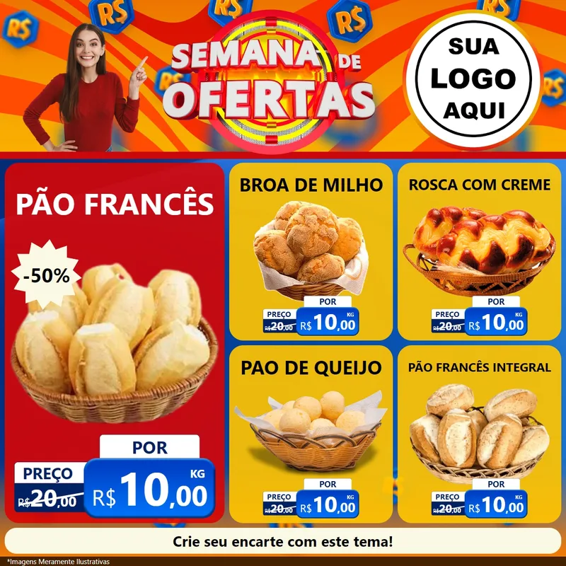Modelo de Rede Social para Feed Facebook com o tema Semana de Ofertas para Padaria