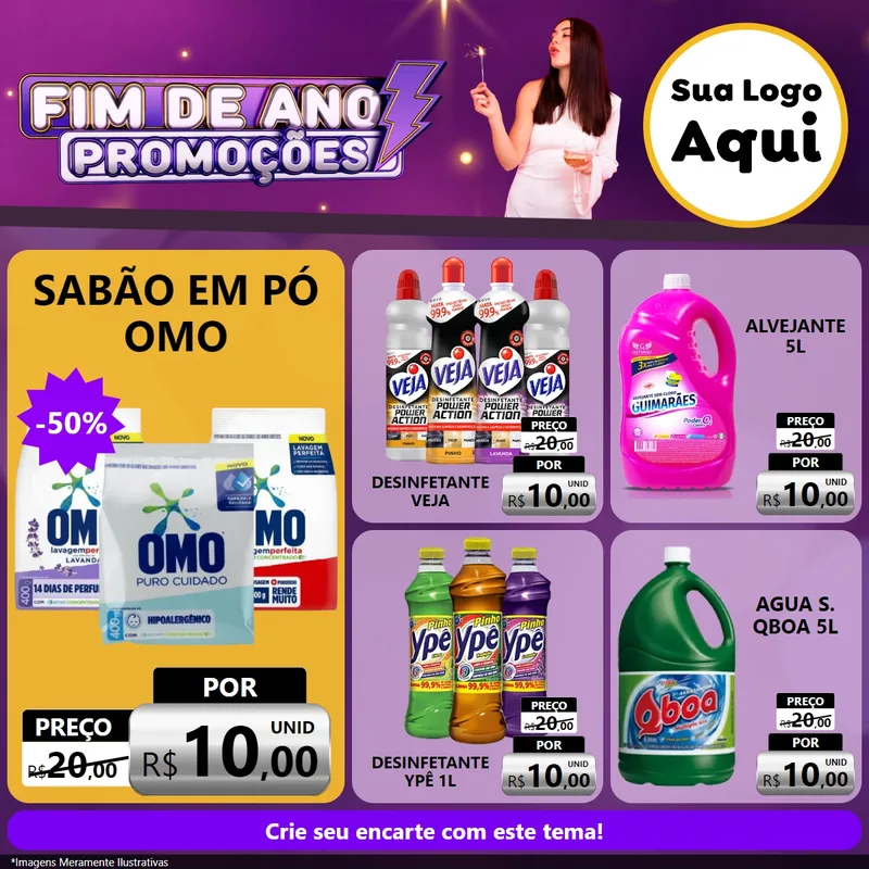 Modelo de Rede Social para Feed Facebook com o tema Fim de Ano Promoções para Produtos de Limpeza
