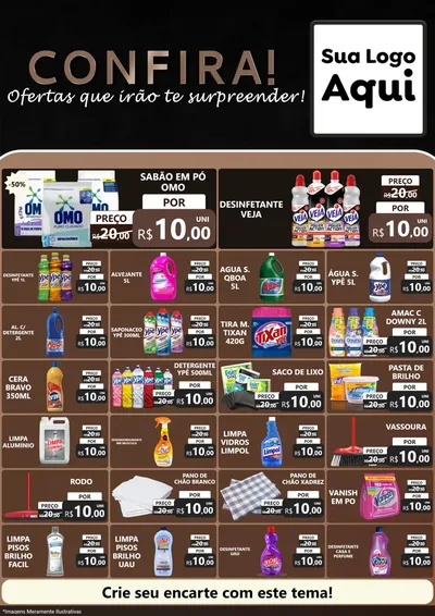 Modelo de Encarte para Encarte A4 Vertical com o tema Confira! Ofertas que irão te surpreender! para Produtos de Limpeza