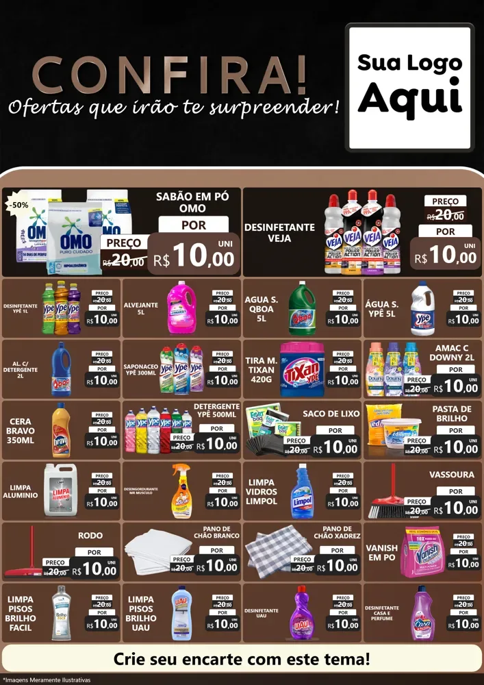 Modelo de Encarte para Encarte A4 Vertical com o tema Confira! Ofertas que irão te surpreender! para Produtos de Limpeza