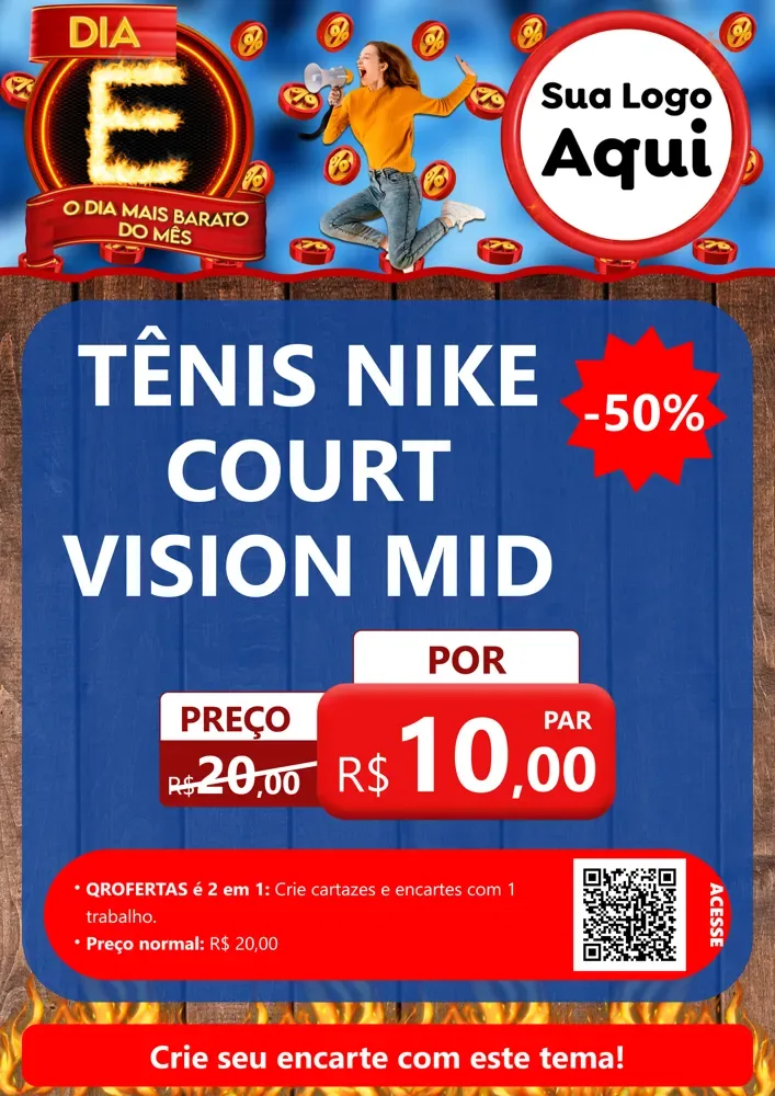 Modelo de Cartaz para Cartaz A4 Vertical com o tema Dia E - O Dia Mais Barato Do Mês para Calçados
