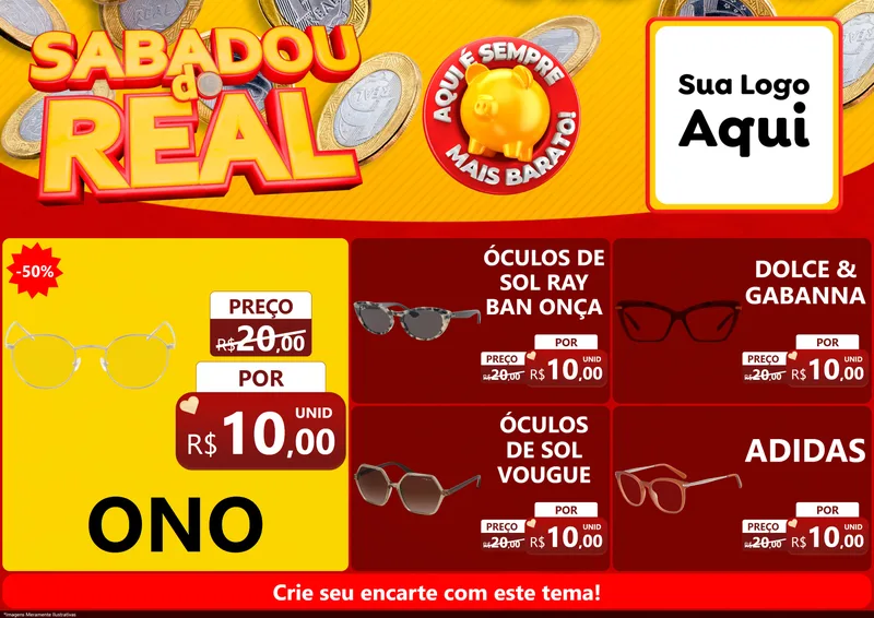 Modelo de Encarte para Encarte A4 Horizontal com o tema Sabadou do Real para Óticas