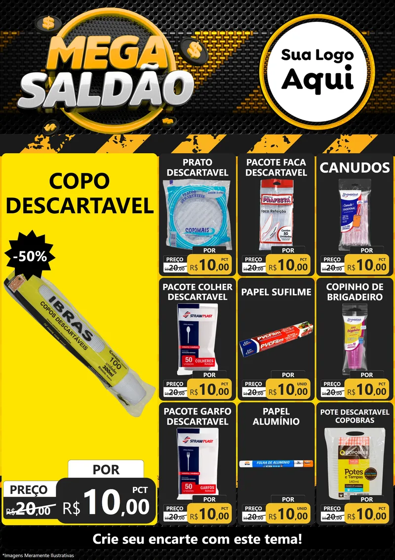 Modelo de Encarte para Encarte A4 Vertical com o tema Mega Saldão para Embalagens