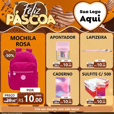 Modelo de Rede Social para Feed Facebook com o tema Feliz Páscoa para Papelaria