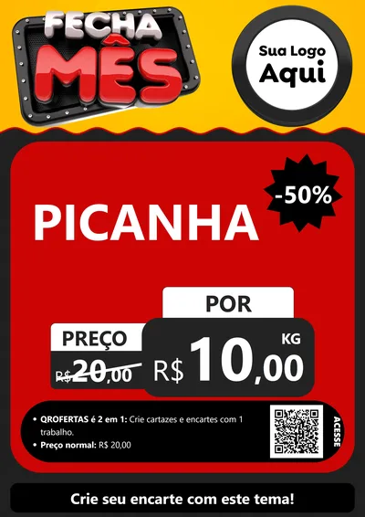 Modelo de Cartaz para Cartaz A4 Vertical com o tema Fecha Mês para Açougue