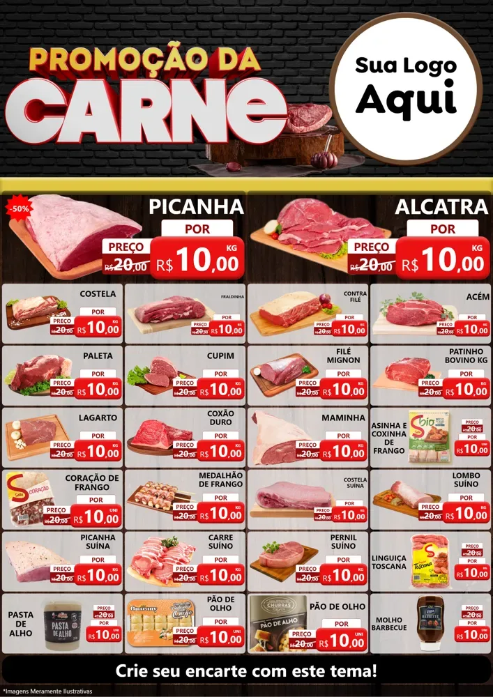 Modelo de Encarte para Encarte A4 Vertical com o tema Promoção da Carne para Açougue