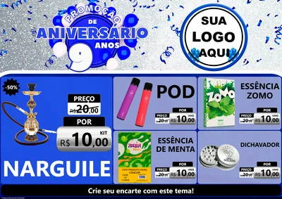 Modelo de Encarte para Encarte A4 Horizontal com o tema Promoção de Aniversário - 9 Anos para Tabacaria