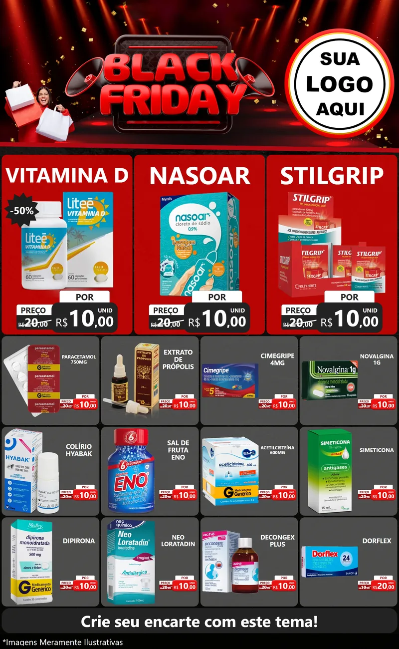 Modelo de Encarte para Encarte Grande com o tema Black Friday para Farmácia