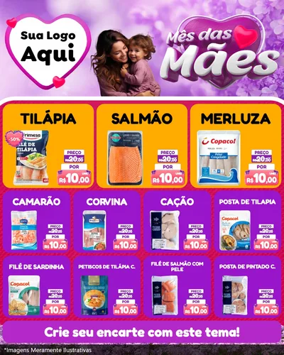 Modelo de Rede Social para Feed Instagram com o tema Mês das Mães para Peixaria