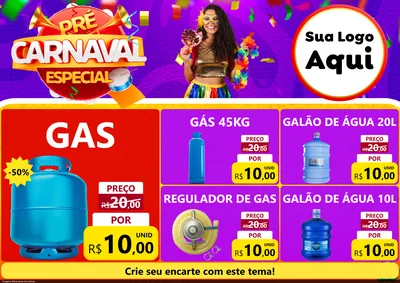 Modelo de Encarte para Encarte A4 Horizontal com o tema Pré-Carnaval Especial para Água e gás