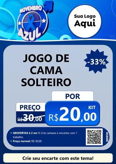Modelo de Cartaz para Cartaz A4 Vertical com o tema Novembro Azul para Cama, Mesa e Banho