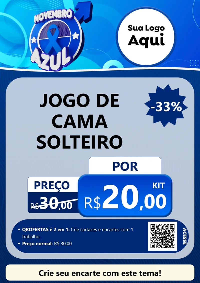 Modelo de Cartaz para Cartaz A4 Vertical com o tema Novembro Azul para Cama, Mesa e Banho