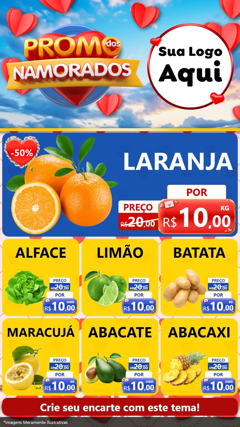 Modelo de Rede Social para Stories com o tema Promo dos Namorados para Hortifrúti