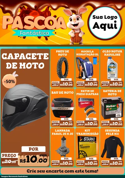 Modelo de Encarte para Encarte A4 Vertical com o tema Páscoa Fantástica para Moto peças