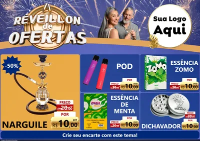 Modelo de Encarte para Encarte A4 Horizontal com o tema Réveillon de Ofertas para Tabacaria