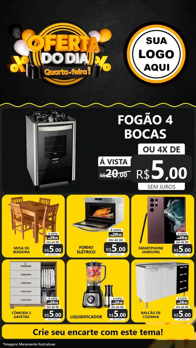 Modelo de Rede Social para Stories com o tema Oferta do Dia - Quarta Feira! para Móveis e Eletro