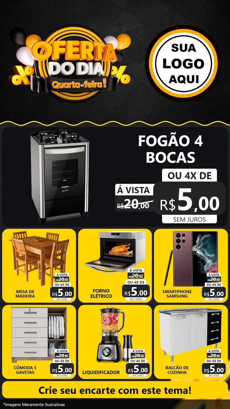 Modelo de Rede Social para Stories com o tema Oferta do Dia - Quarta Feira! para Móveis e Eletro