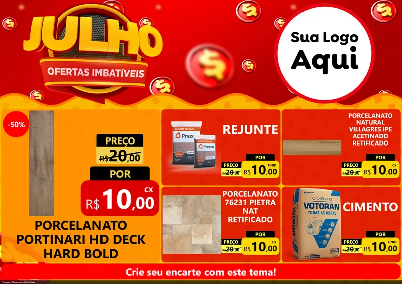 Modelo de Encarte para Encarte A4 Horizontal com o tema Julho Ofertas Imbatíveis para Pisos e revestimentos