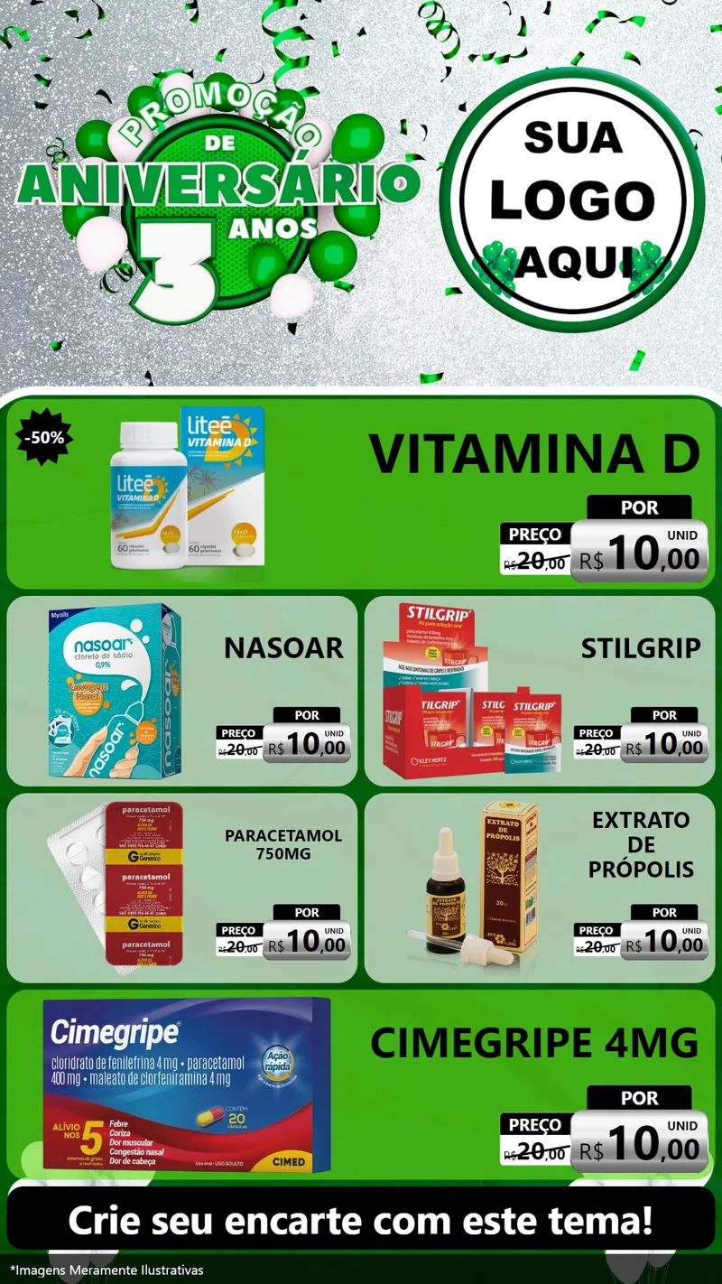 Modelo de TV para TV Vertical com o tema Promoção de Aniversário - 3 Anos para Farmácia