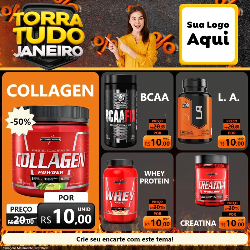 Modelo de Rede Social para Feed Facebook com o tema Torra Tudo Janeiro para Suplementos alimentares