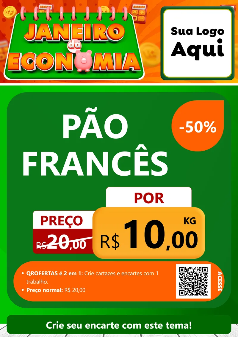 Modelo de Cartaz para Cartaz A4 Vertical com o tema Janeiro da Economia para Padaria