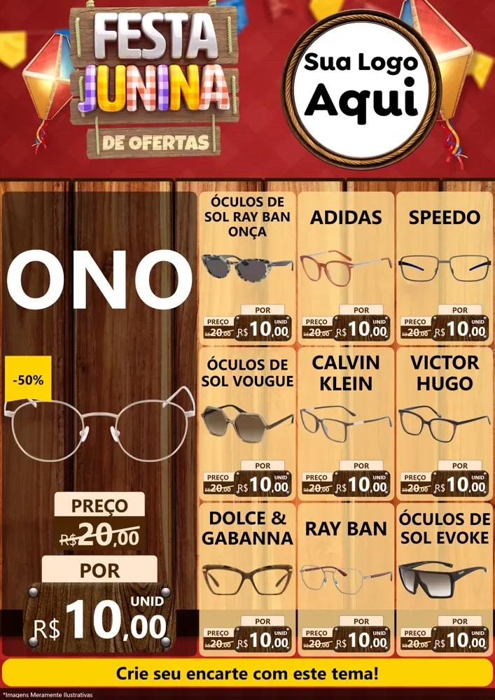 Modelo de Encarte para Encarte A4 Vertical com o tema Festa Junina de Ofertas para Óticas