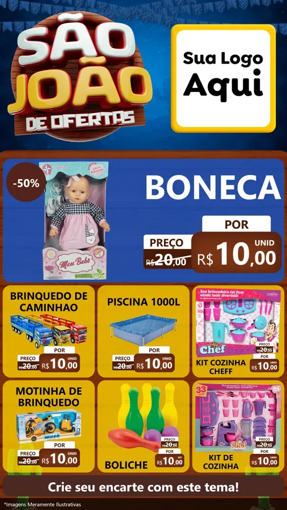 Modelo de Rede Social para Stories com o tema São João Ofertas Imbatíveis! - Junina para Brinquedos