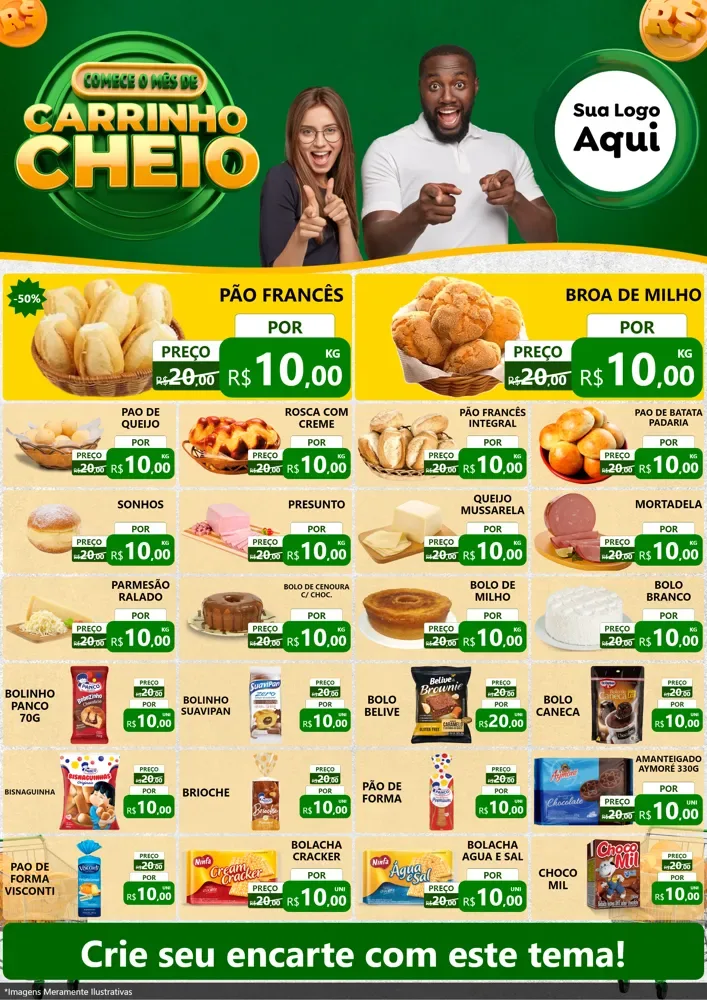 Modelo de Encarte para Encarte A4 Vertical com o tema Carrinho Cheio para Padaria