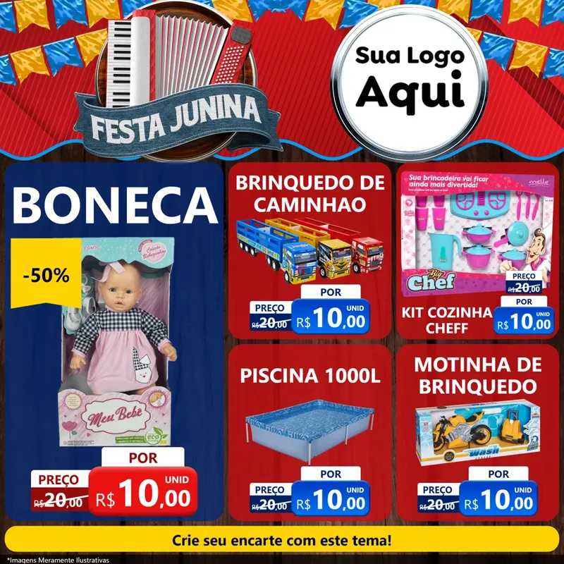 Modelo de Rede Social para Feed Facebook com o tema Festa Junina para Brinquedos